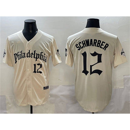 Philadelphia Phillies #12 Kyle Schwarber Cream MIKSHPS Gothic Vapor Limited Stitched Jersey
