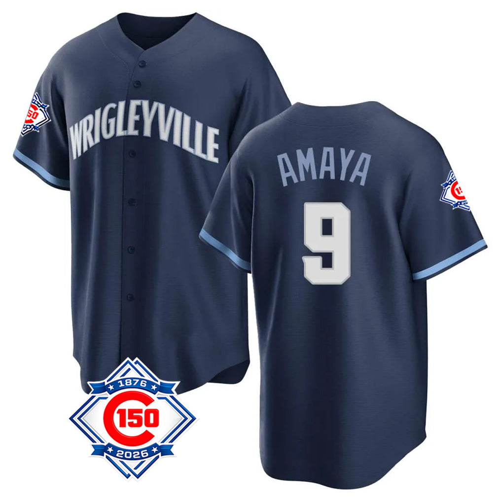 Chicago Cubs #9 Miguel Amaya Player Navy MIKSHPS 150th Anniversary City Connect Home Game Stitched Jerseys