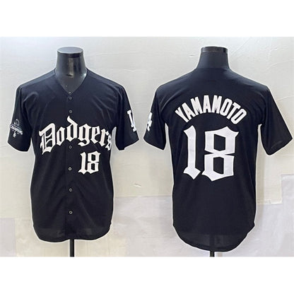 Los Angeles Dodgers #18 Yoshinobu Yamamoto Black MIKSHPS 2025 LA Gothic Style With 2024 World Series Champions Patch Vapor Premier Limited Stitched Jersey