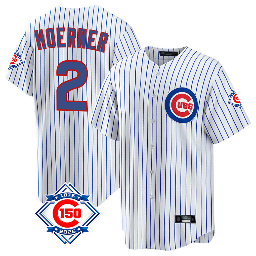 Chicago Cubs #2 Nico Hoerner Player White MIKSHPS 150th Anniversary Home Game Stitched Jerseys