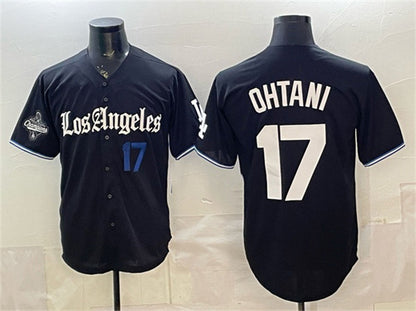 Los Angeles Dodgers #17 Shohei Ohtani Black MIKSHPS 2025 World Series Champions Patch 'Gothic Edition' Vapor Premier Limited Stitched Jersey