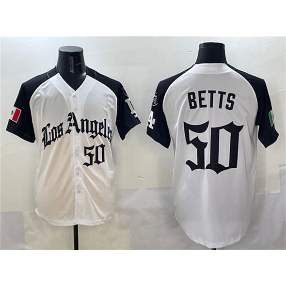Los Angeles Dodgers #50 Mookie Betts White Black MIKSHPS Mexico 2025 LA Gothic Style With Fernando Patch Vapor Premier Limited Stitched Jersey