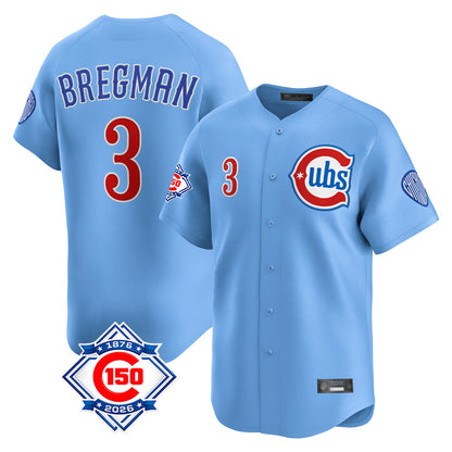 Chicago Cubs #3 Alex Bregman Player Light Blue MIKSHPS 150th Anniversary Limited Home Stitched Jerseys