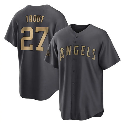 Los Angeles Angels #27 Mike Trout Player Charcoal MIKSHPS Game All-Star Stitched Jerseys
