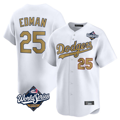 Los Angeles Dodgers #25 Tommy Edman Player White Gold MIKSHPS World Series Collection Limited Home Stitched Jerseys