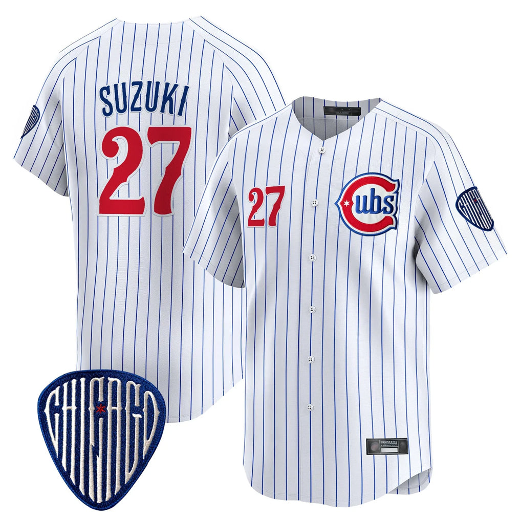 Chicago Cubs #27 Seiya Suzuki Player White MIKSHPS Pinstripe Vapor Premier Limited Home Stitched Jerseys