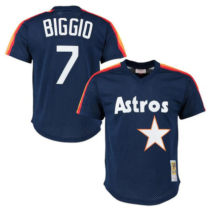 Houston Astros #7 Craig Biggio Player Navy MIKSHPS Mitchell & Ness Cooperstown Mesh Limited Stitched Jerseys