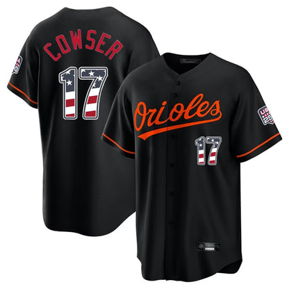 Baltimore Orioles #17 Colton Cowser Player Black MIKSHPS USA 250 Fourth of July Home Game Stitched Jerseys
