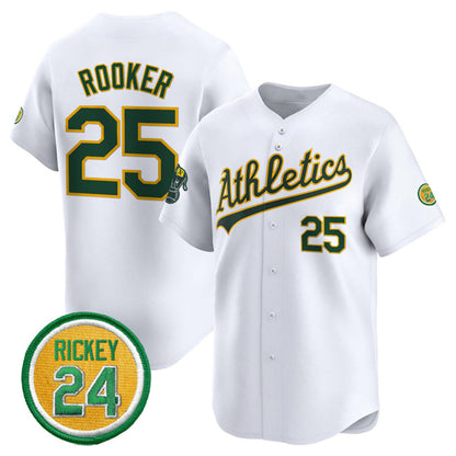 Oakland Athletics #25 Brent Rooker White MIKSHPS 2024 Home Limited With Rickey Henderson Patch Stitched Jersey