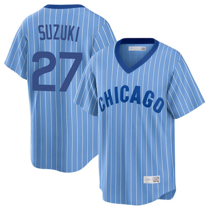 Chicago Cubs #27 Seiya Suzuki Player Blue MIKSHPS T-shirt Cooperstown Collection Limited Stitched Jerseys