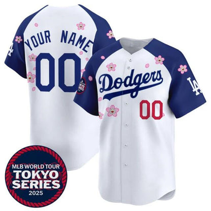Custom Los Angeles Dodgers Active Player White Royal MIKSHPS 2025 Tokyo Series Limited Stitched Jersey