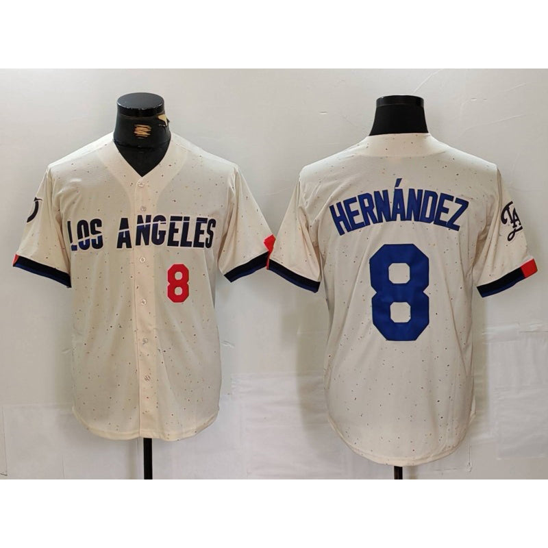 Los Angeles Dodgers #8 Kike Hernandez Number Cream MIKSHPS 2024 City Connect Limited Stitched Jerseys