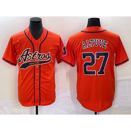 Houston Astros #27 Jose Altuve Orange MIKSHPS With Patch Cool Base Stitched Jersey