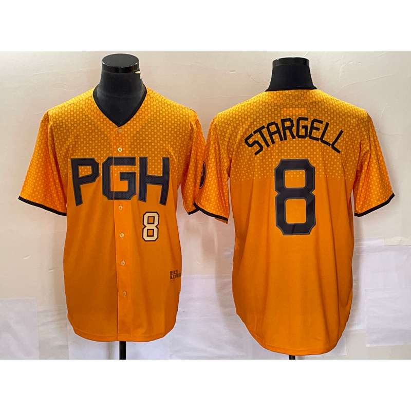 Pittsburgh Pirates #8 Willie Stargell Number Gold MIKSHPS 2023 City Connect Stitched Jersey