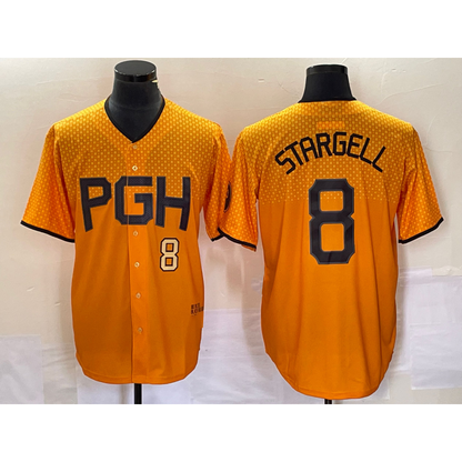 Pittsburgh Pirates #8 Willie Stargell Number Gold MIKSHPS 2023 City Connect Stitched Jersey