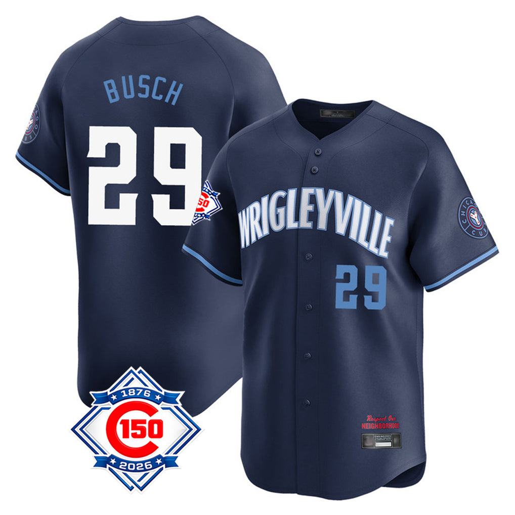Chicago Cubs #29 Michael Busch Player Navy MIKSHPS City Connect 150th Anniversary Limited Home Stitched Jerseys