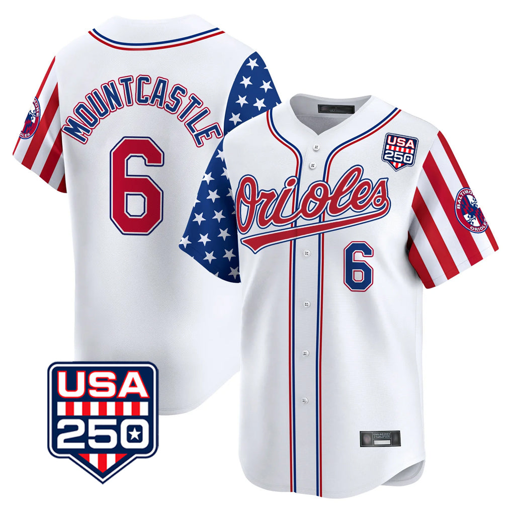 Baltimore Orioles #6 Ryan Mountcastle Player White MIKSHPS USA 250 Independence Day Vapor Premier Home Game Stitched Jerseys