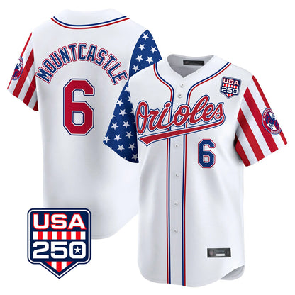 Baltimore Orioles #6 Ryan Mountcastle Player White MIKSHPS USA 250 Independence Day Vapor Premier Home Game Stitched Jerseys
