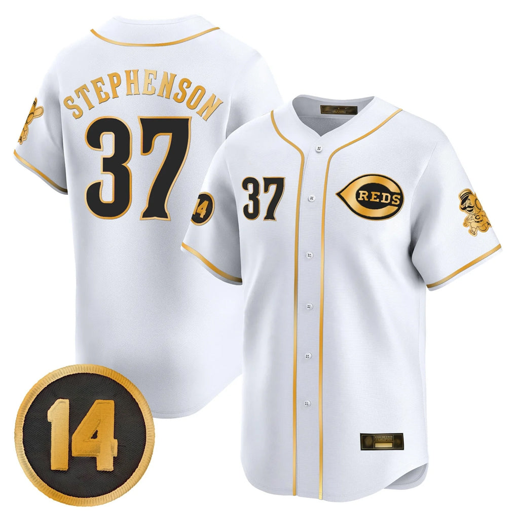 Cincinnati Reds #37 Tyler Stephenson Player White-Gold MIKSHPS Vapor Premier Limited Home Stitched Jerseys
