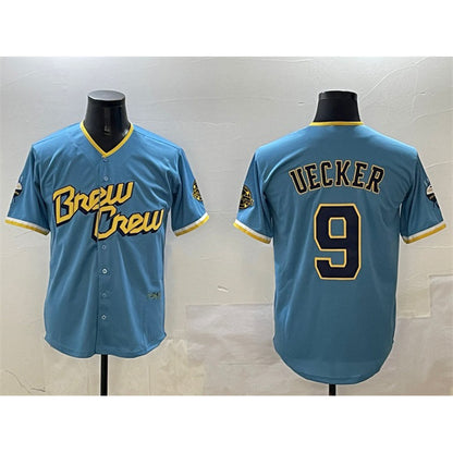 Milwaukee Brewers #9 Bob Uecker Powder Blue MIKSHPS City Connect With Patch Cool Base Stitched Jersey