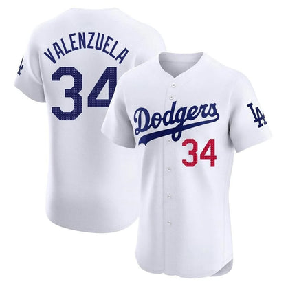 Los Angeles Dodgers #34 Fernando Valenzuela Player White MIKSHPS Limited Elite Home Stitched Jerseys
