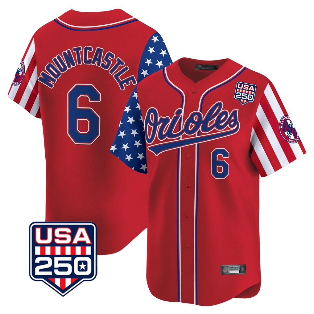Baltimore Orioles #6 Ryan Mountcastle Player Red MIKSHPS USA 250 Independence Day Vapor Premier Limited Home Game Stitched Jerseys