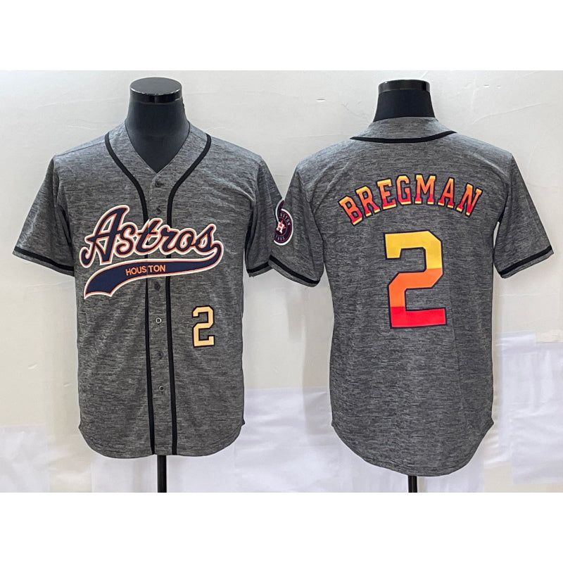 Houston Astros #2 Alex Bregman Number Grey MIKSHPS Gridiron Cool Base Stitched Jersey