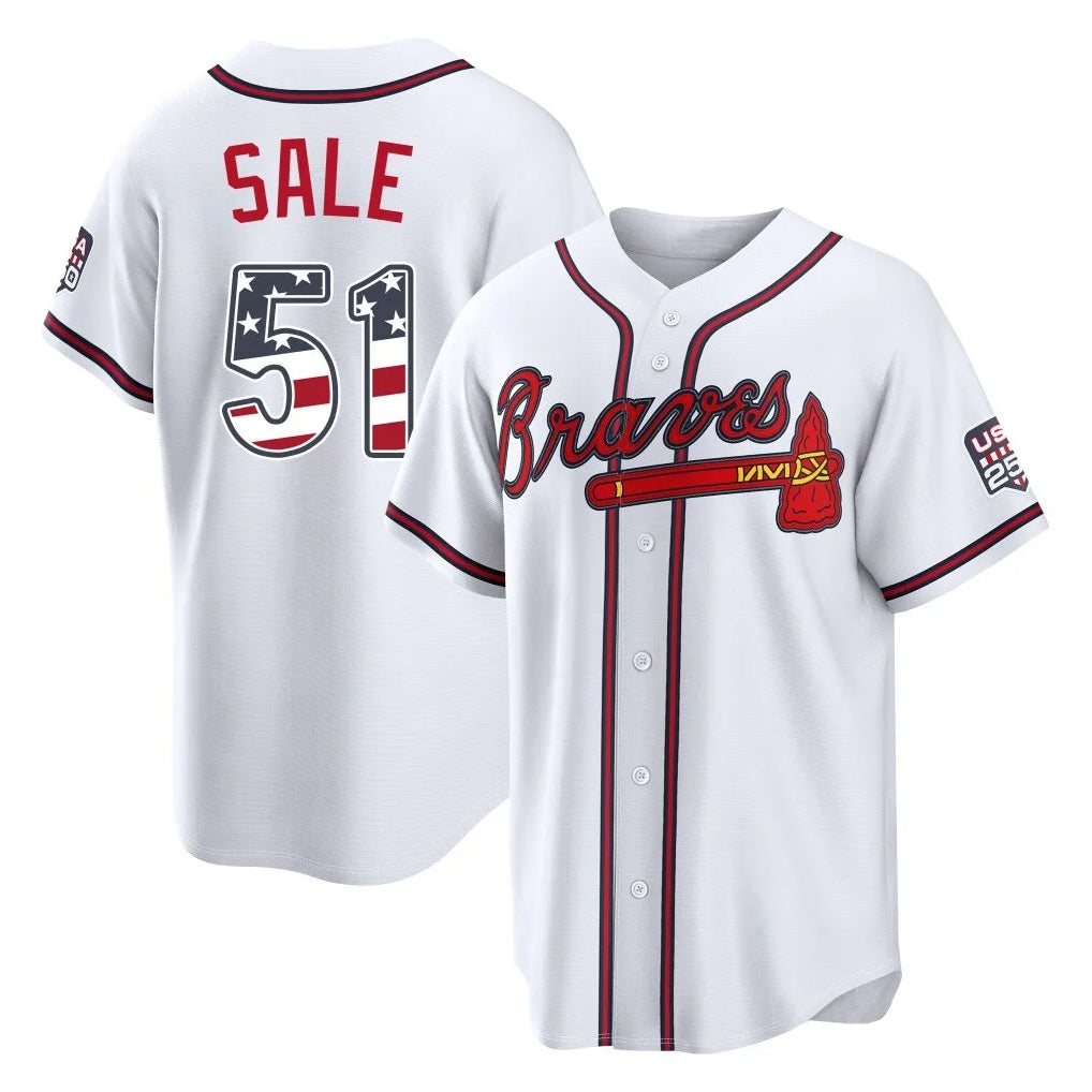 Atlanta Braves #51 Chris Sale Player White MIKSHPS USA 250 Fourth Of July Limited Home Game Stitched Jerseys