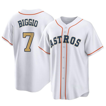 Houston Astros #7 Craig Biggio Player Gold MIKSHPS Collection Game Home Stitched Jerseys