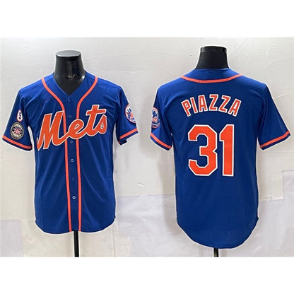 New York Mets #31 Mike Piazza Blue MIKSHPS With Patch Cool Base Stitched Jersey