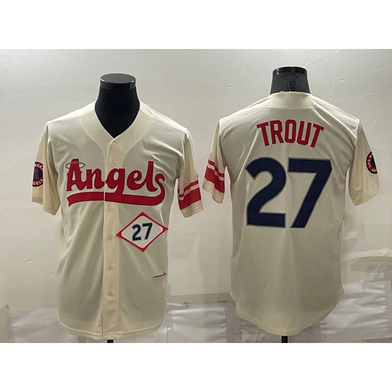 Los Angeles Angels #27 Mike Trout Number Cream MIKSHPS 2022 City Connect Cool Base Stitched Jersey