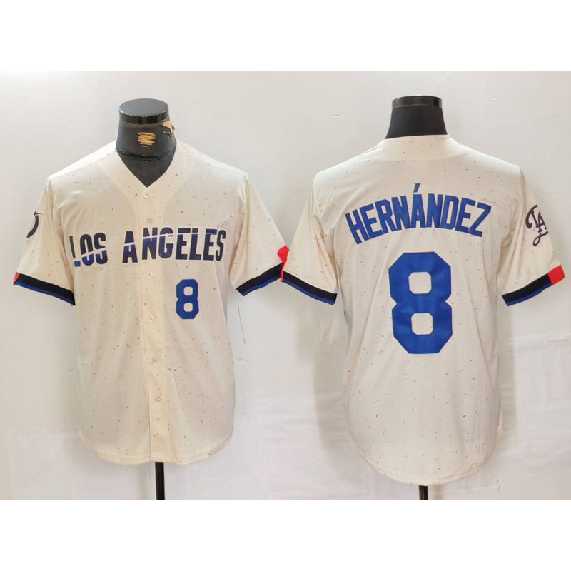 Los Angeles Dodgers #8 Kike Hernandez Number Cream MIKSHPS 2024 City Connect Limited Stitched Jersey 2