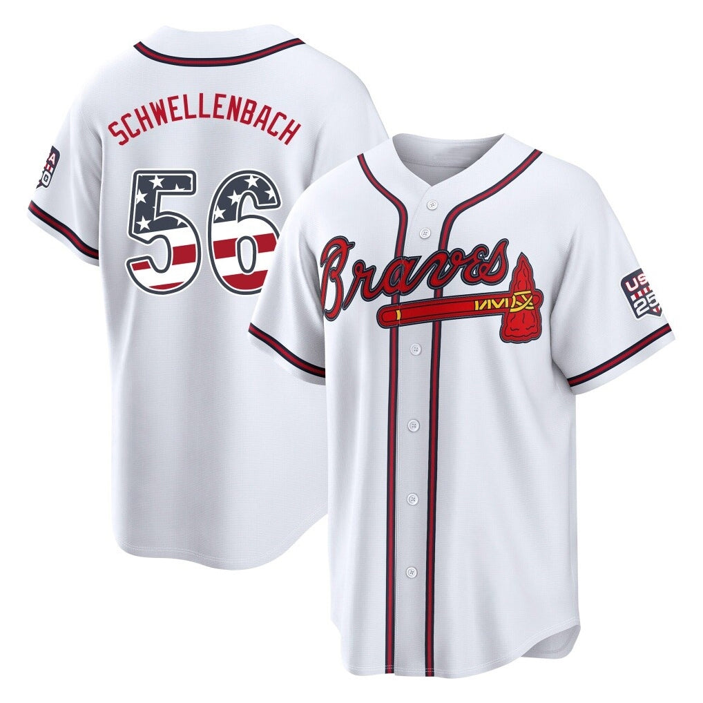 Atlanta Braves #56 Spencer Schwellenbach Player White MIKSHPS USA 250 Fourth Of July Limited Home Game Stitched Jerseys