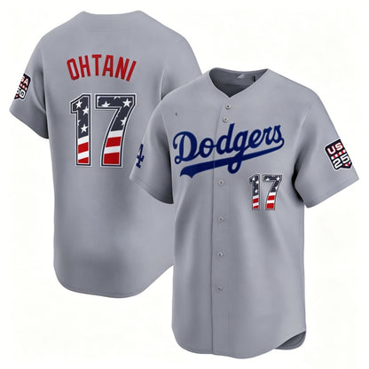 Los Angeles Dodgers #17 Shohei Ohtani Gray MIKSHPS USA 250 Fourth of July Limited Stitched Jersey