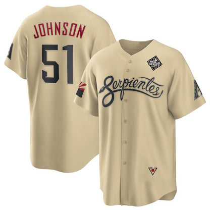 Arizona Diamondbacks #51 Randy Johnson Gold MIKSHPS 2023 World Series City Connect Cool Base Stitched Jersey
