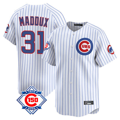Chicago Cubs #31 Greg Maddux Player White MIKSHPS 150th Anniversary Limited Home Game Stitched Jerseys