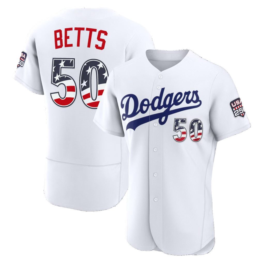 Los Angeles Dodgers #50 Mookie Betts Fourth of July White MIKSHPS USA 250 Authentic Jersey