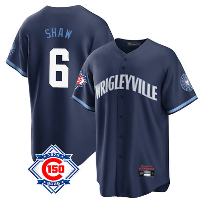 Chicago Cubs #6 Matt Shaw Player Navy MIKSHPS 150th Anniversary City Connect Home Game Stitched Jerseys