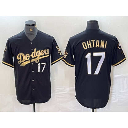 Los Angeles Dodgers #17 Shohei Ohtani Number Black Gold MIKSHPS Fashion Stitched Cool Base Limited Jersey