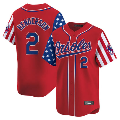Baltimore Orioles #2 Gunnar Henderson Player Red MIKSHPS Independence Day Vapor Premier Limited Home Game Stitched Jerseys