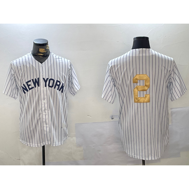 New York Yankees #2 Derek Jeter White MIKSHPS Pinstripe Without Name Fashion Cool Base Jersey 2
