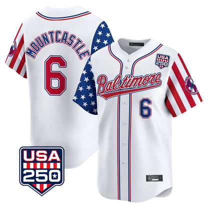 Baltimore Orioles #6 Ryan Mountcastle Player White MIKSHPS USA 250 Independence Day Vapor Premier Limited Home Game Stitched Jerseys