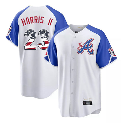 Atlanta Braves #23 Michael Harris II Player White MIKSHPS USA 250 Fourth Of July City Connect Home Game Stitched Jerseys