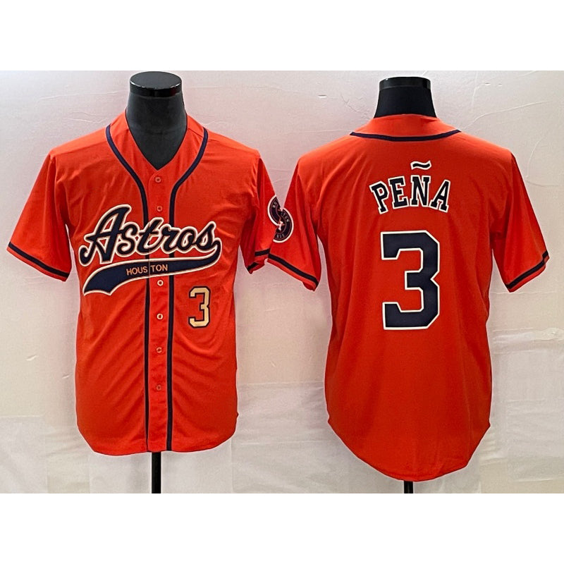 Houston Astros #3 Jeremy Pena Number Orange MIKSHPS With Patch Cool Base Stitched Jersey