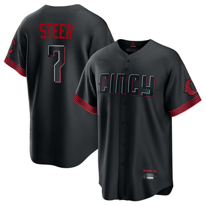 Cincinnati Reds #7 Spencer Steer Player Black MIKSHPS City Connect Home Game Stitched Jerseys