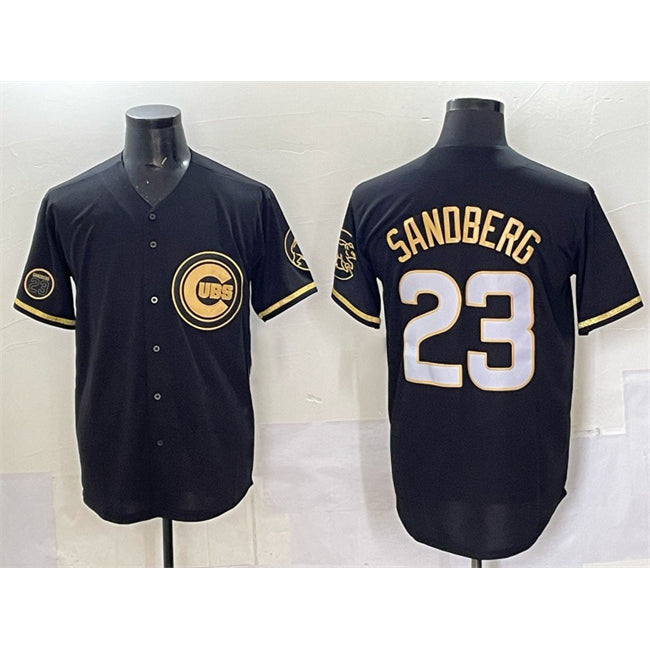 Chicago Cubs #23 Ryne Sandberg Black MIKSHPS Gold 'Ryne Sandberg Tribute' Vapor Limited V2 Stitched Jersey