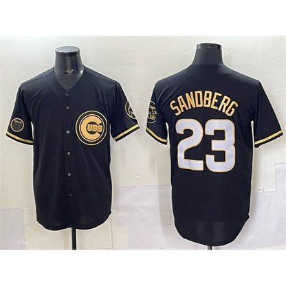 Chicago Cubs #23 Ryne Sandberg Black MIKSHPS Gold 'Ryne Sandberg Tribute' Vapor Limited V2 Stitched Jersey