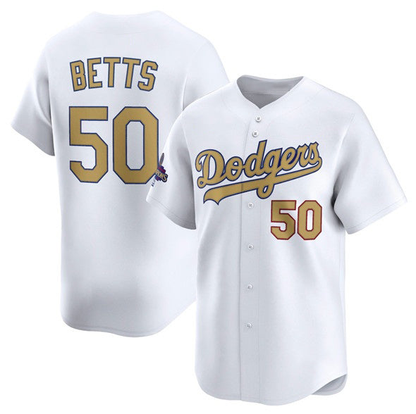 Los Angeles Dodgers #50 Mookie Betts White MIKSHPS 2025 Gold Collection Limited Stitched Jersey