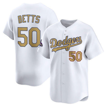 Los Angeles Dodgers #50 Mookie Betts White MIKSHPS 2025 Gold Collection Limited Stitched Jersey