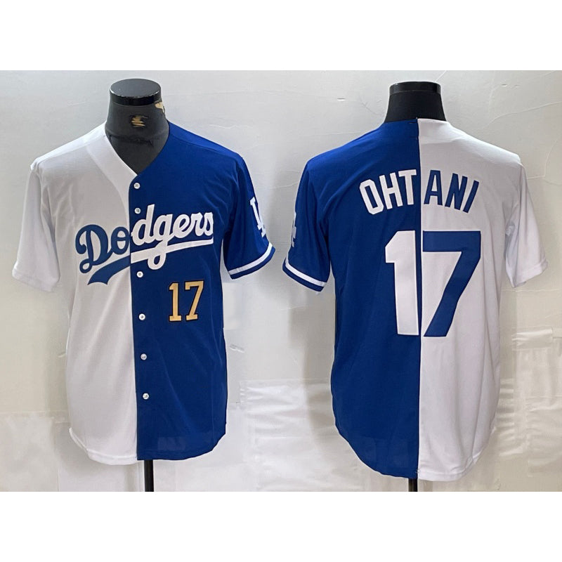 Los Angeles Dodgers #17 Shohei Ohtani Number White Blue MIKSHPS Two Tone Stitched Jerseys